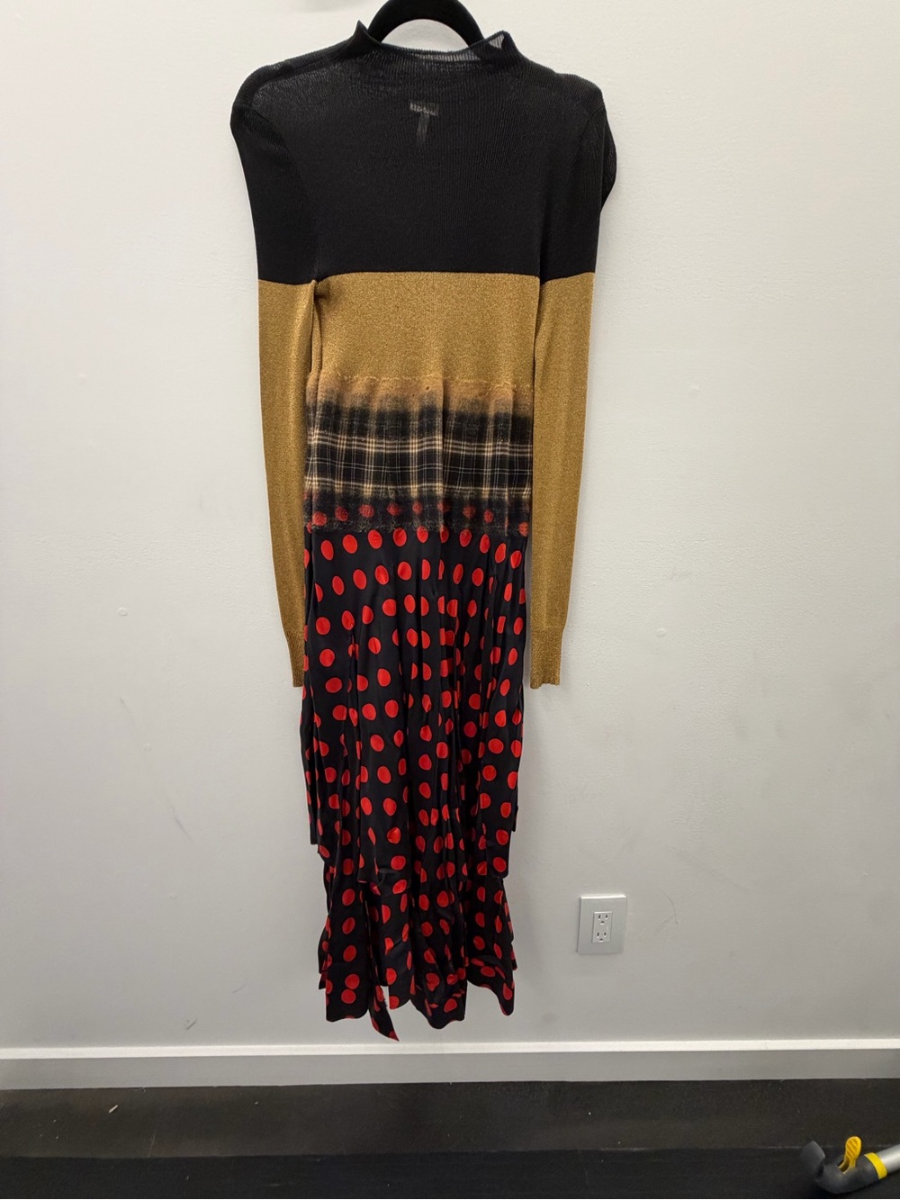Loewe Black, Gold & Red Polka Dot Colorblock Maxi Dress